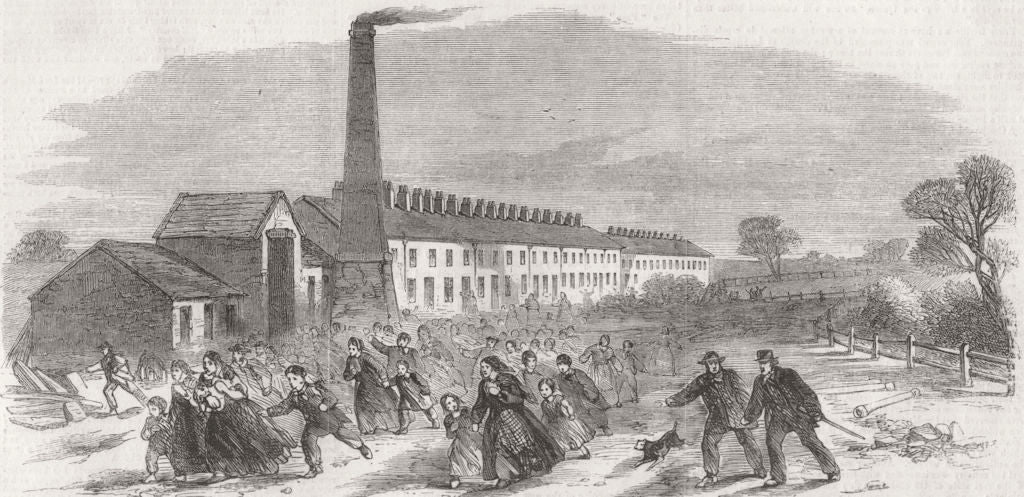 YORKS. Worried family, Lundhill Colliery explosion 1857 old antique print